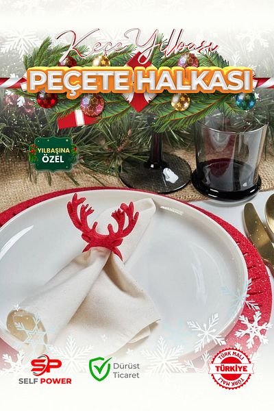 Self Power 6-Piece Red Felt Decorative Christmas Tableware Presentation Napkin Ring Napkin Ring
