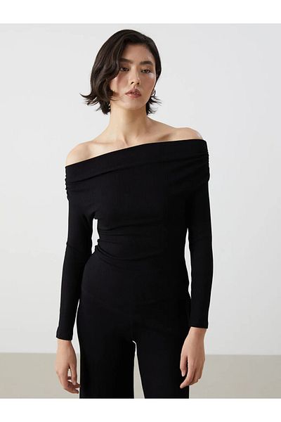 LC Waikiki Γυναικείο σώμα με υφή LCW Vision Boat Neck