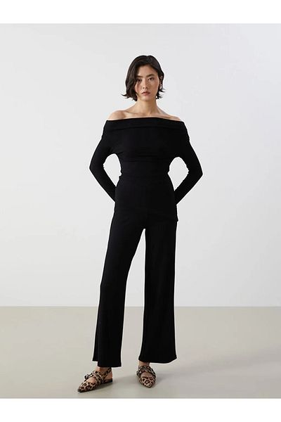 LC Waikiki Γυναικείο σώμα με υφή LCW Vision Boat Neck