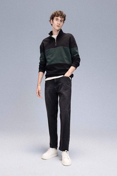 DeFacto Νέα σεζόν Comfort Regular Fit Άνετη εφαρμογή Όρθιος γιακάς με φερμουάρ Ριγέ χοντρό φούτερ