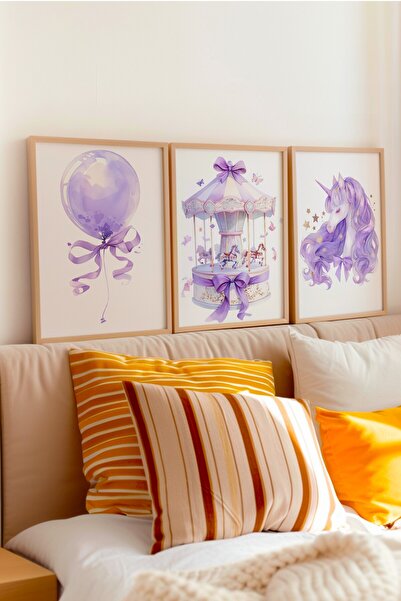 Home Lavanta Moru Uniqorn, Uçan Balon, Panayır Seti, Çocuk ve bebek Odası 3'l...