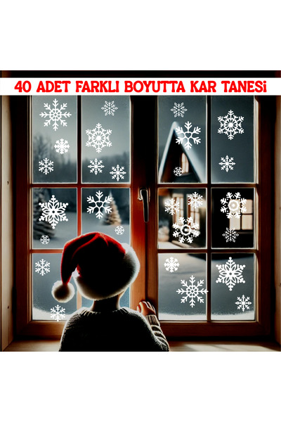 Sticker Adresim Kar Taneleri Sticker Seti - Tüm Yüzeylere Uygun Yıl Başı Yeni Yıl Kış Temalı Çift Taraflı Beyaz