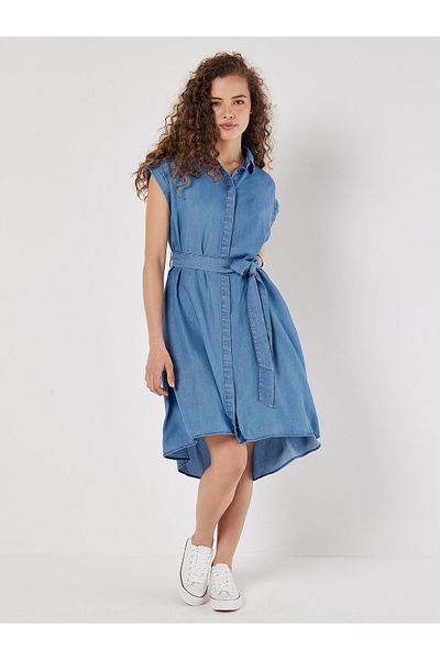 Apricot Hemdblusenkleid aus Denim