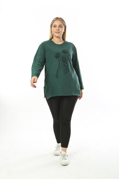 tıgersıze Large Size Soft Fabric Flower Patterned Soft Sweater