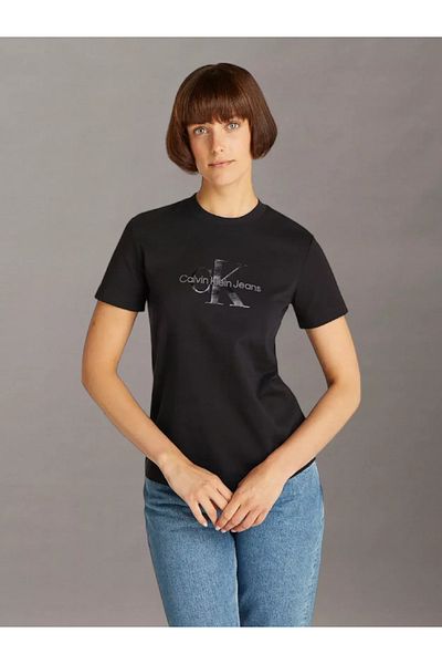 Calvin Klein Women S Logo Regular Fit Short Sleeve Round Neck Black T-Shirt J20J 224983 -Beh
