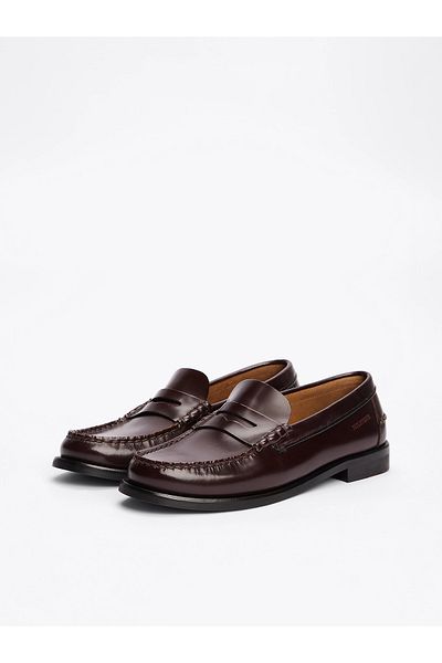 Tommy Hilfiger Men's Wedge Heeled Sewing Detail 100% Leather Brown Loafer Shoes Fm0Fm05362-Gr6