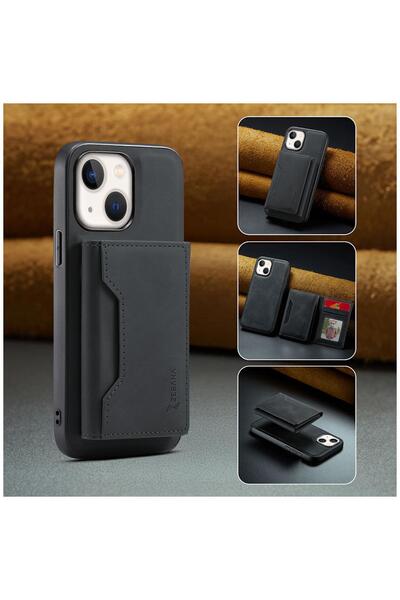 Zebana Apple iPhone 13 Uyumlu Kılıf 2in1 Elite Class Cüzdanlı Deri Kılıf Siyah