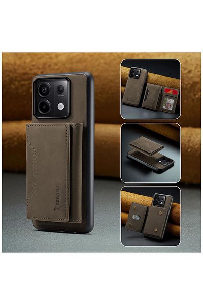 Zebana حافظة جلدية متوافقة مع هاتف Xiaomi Redmi Note 13 Pro 5G Zebana 2in1 Elite Class مع محفظة بني داكن