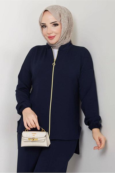 TRENDTESETTÜR Γυναικείο Σετ Παντελόνι Navy Blue με φερμουάρ - T 9965