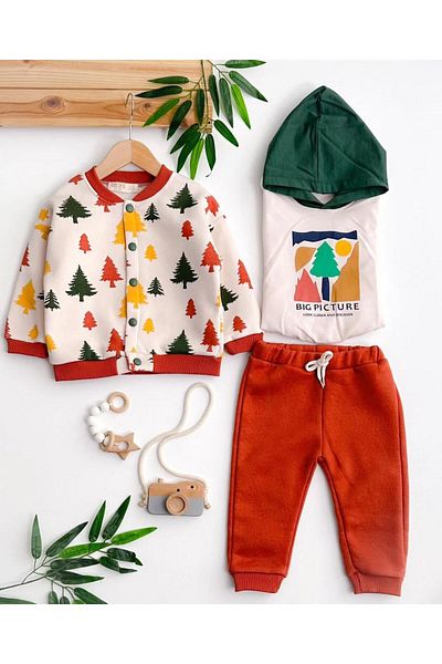 Necix's Colorful Trees Hooded Three Rope Charded College Jacket Set of 3
