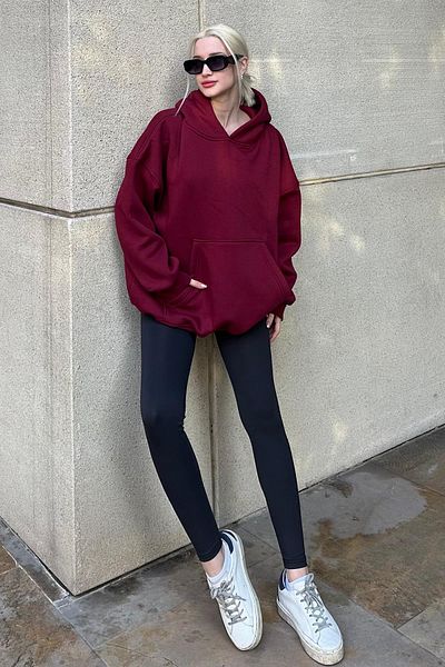 Madmext Φούτερ Claret Red Hooded Raised Oversize MG1566