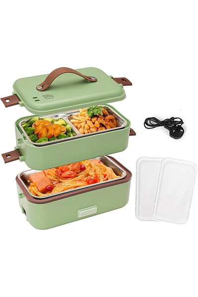 COOYA Lunch Box Food Heater, 3 in 1 Portable 2 Layer Leak Proof, Stainless Steel Container 800ml