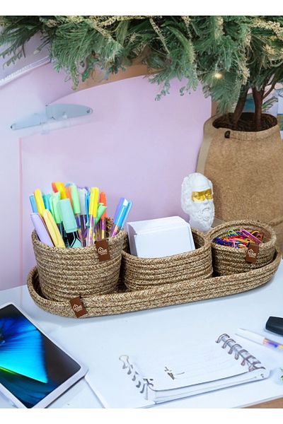 HomeTurko Natural Jute Desk - Multi-Use Office, Room, School and Classroom Organizer