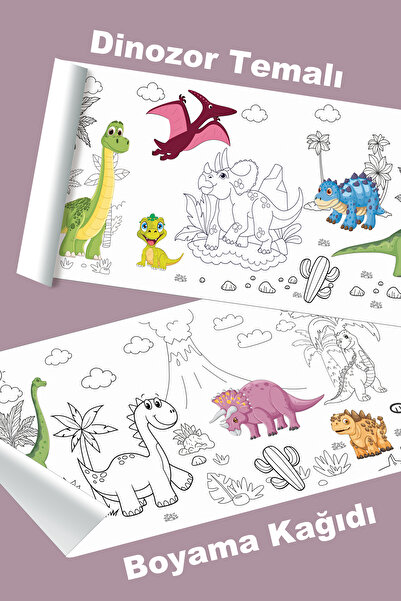 metafortoys Dinozorlar Dev Boyama Kağıdı 2.5 Metre Kağıt Aktivite Rulosu