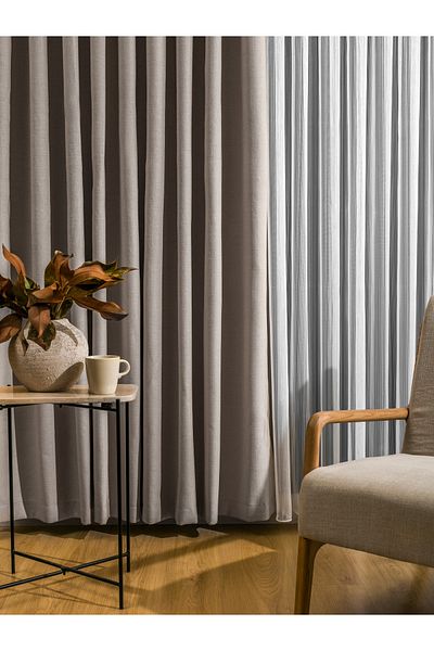 LUNETT HOME Grey Flex Linen Fon Curtain with Stick Pack 1X3 43596 Single Wing