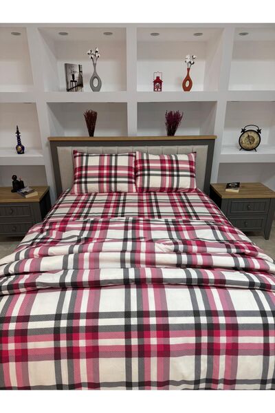 Bykutlay Home Collection Çift Kişilik Nevresim Takımı Red Kareli Desenli