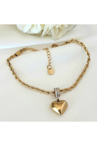 Vitastyle سوار من الفولاذ مع سحر قلب من حجر الزركون