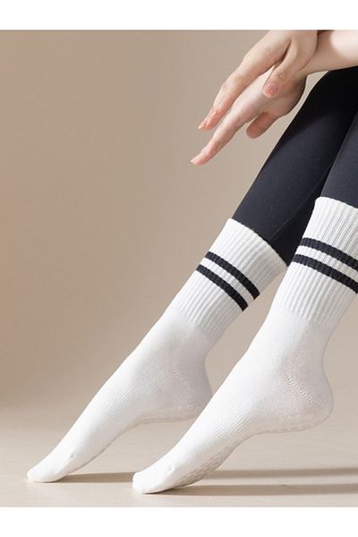 Styli Double Stripe Silicon Pad Base Crew Yoga Socks