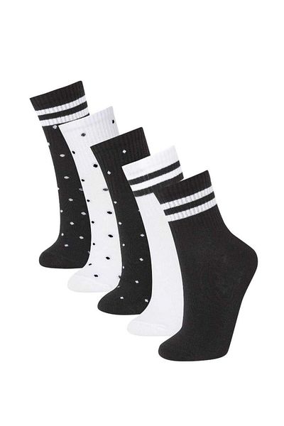 DeFacto New Season Women's 5-Piece Cotton Circle Patterned and Polka Dot Socks