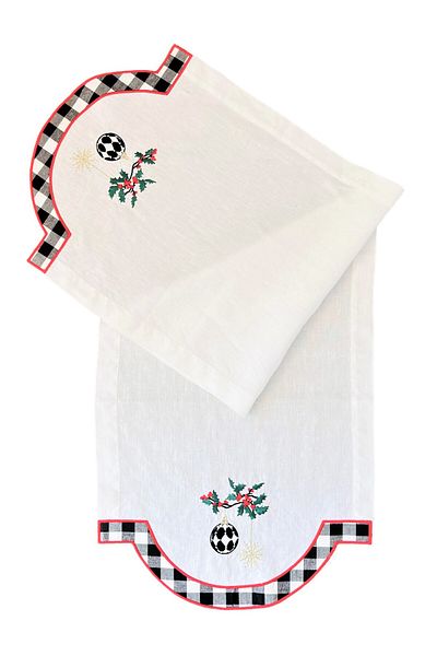 ge living Christmas Themed Runner New Year Tree Patterned 100% Linen White Tablecloth