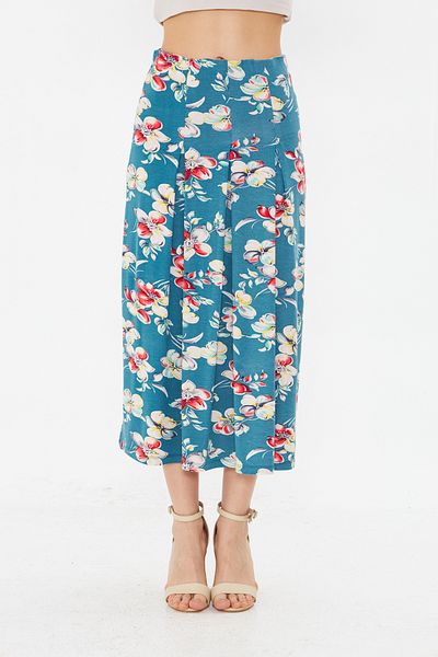 ESPİNA Women's Floral Print Viscose Modal Pleated Long Skirt