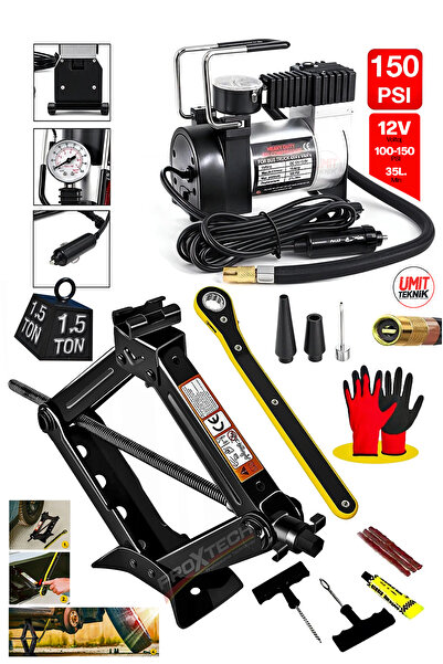 PROXTECH Cırcırkollu 1.5Ton Premium Tekerlekli Kriko + Metal Gövde Lastik,Top...