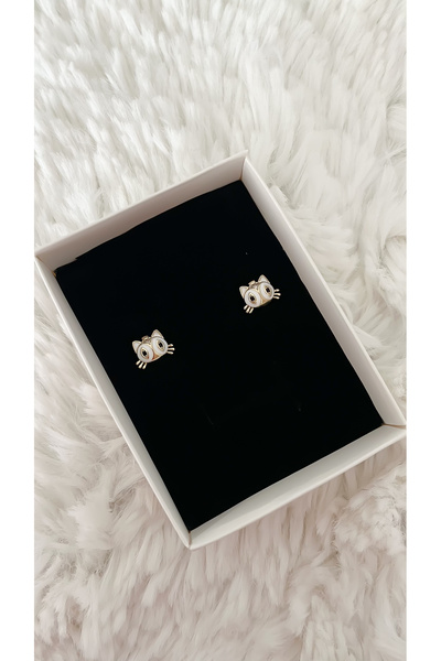 ATELİER GİZEM Xuping kararmaz kedili çelik halka çocuk küpesi