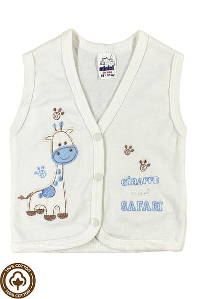 Miniel Baby Boy Giraffe Embroidered Organic Cotton 3-6-9 Months 2-Piece Combed Baby Vest - Gray