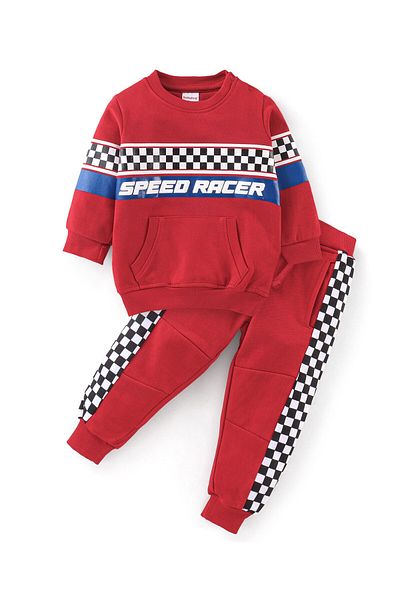 Babyhug Babyhug 100% Cotton Knit Graphic T-Shirt & Lounge Pant Set - Red
