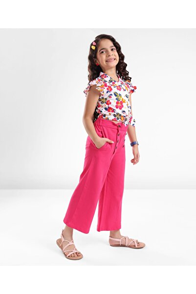 Ollington St. Ollington St. Cotton Half Sleeves Floral Print Top & Pant Set - White & Pink