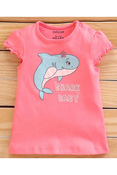 Babyoye Cap Sleeves Top & Skirt Set Sea Creatures Print - Pink Blue