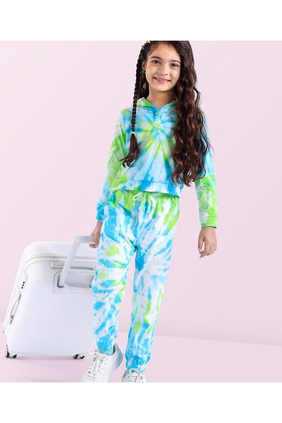 Ollington St. Ollington St. 100% Cotton Knit Full Sleeve Hoodie & Joggers Co/ord Set Tie & Dye Print-Multicolor