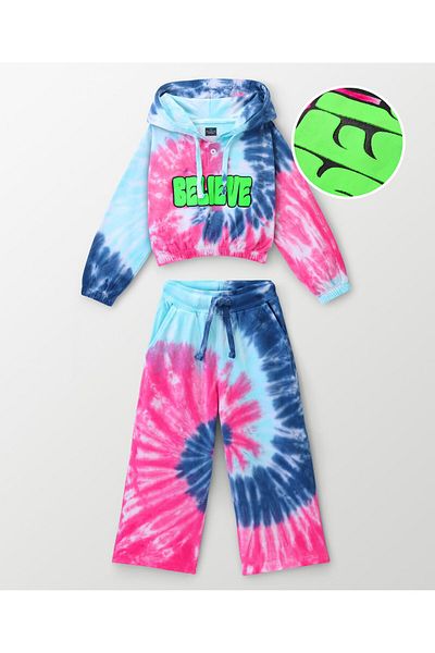 Ollington St. Ollington St. Winter Wear Tie Dye Full Sleeves Hoodie & Culottes/Co/ord Set - Multicolor