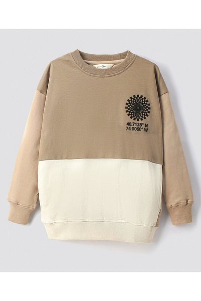 Primo Gino Color Block Oversized Sweatshirt and Jogger Set - Beige