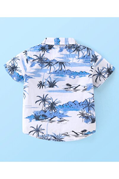 Babyhug Babyhug 100% Cotton Woven Half Sleeves Shirt & Shorts With Tropical Print - White & Blue