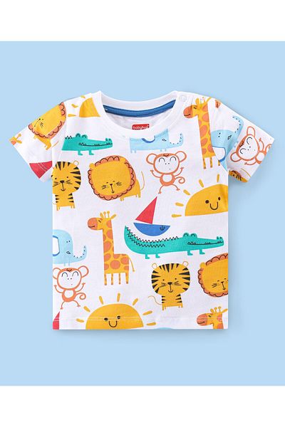 Babyhug Babyhug 100% Cotton Single Jersey Knit Half Sleeves T-Shirt & Shorts Set Lion Print - Multicolour