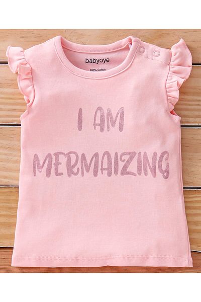 Babyoye Short Cap Sleeves Top & Skirt Set I Am Mermaizing Print - Pink