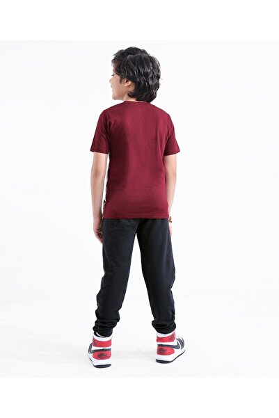 Ollington St. Ollington St. 100% Cotton Half Sleeves T-Shirt & Pants Set Cheetah Print - Maroon & Black