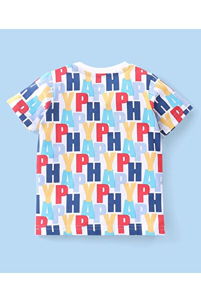 Babyhug Babyhug 100% Cotton Knit Half Sleeves Happy Printed T-Shirt & Shorts Set - Blue