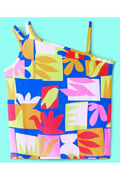 Ollington St. Ollington St. 100% Cotton Knit One Shoulder Top & Culottes With Floral Print - Green