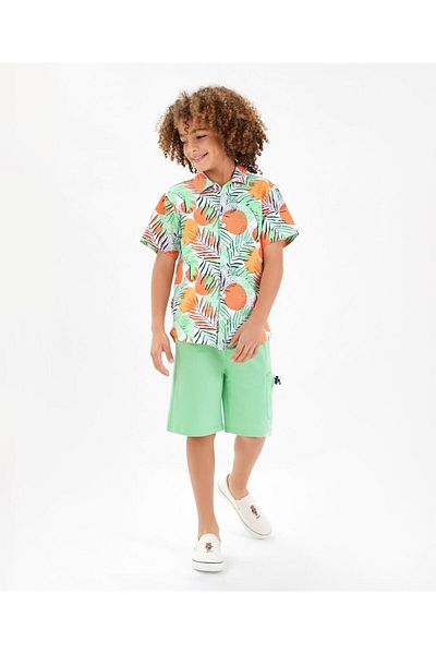 Ollington St. Ollington St. 100% Cotton Knit Half Sleeves Shirt & Shorts Set Leaf Print - Multi Color