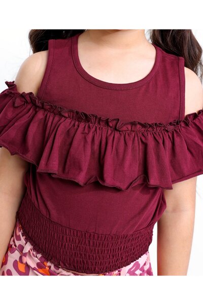 Ollington St. Ollington St. Cotton Knit Half Sleeves Top and Culottes Leopard Print - Purple & Pink