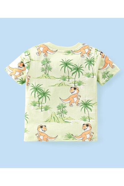 Babyhug Babyhug 100% Cotton Single Jersey Knit Half Sleeves T-Shirt and Shorts Set Dino Print - Light Green