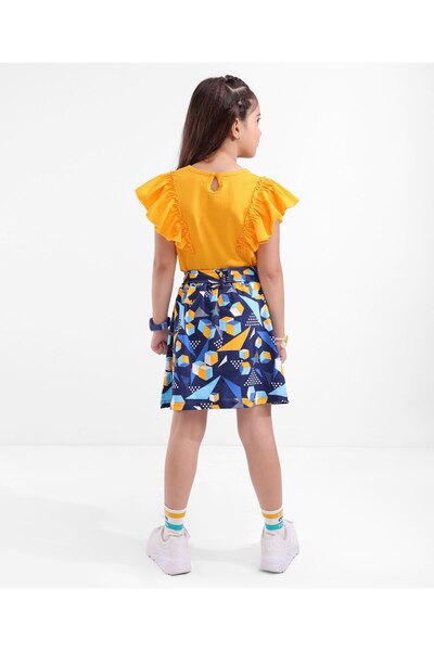 Ollington St. Ollington St. 100% Cotton Knit Sleeveless Top & Skirt Shapes & Text Print -Yellow & Blue