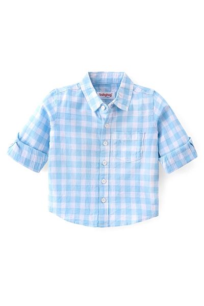 Babyhug Cotton Woven Full Sleeves Checkered Shirt & Denim Pants Set - Blue