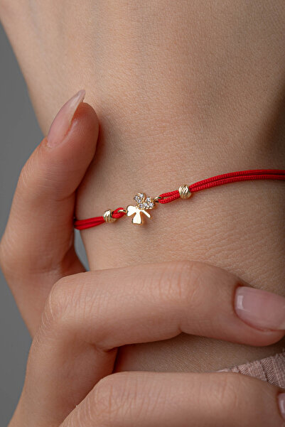 Kolyecik Altın Ipli Yonca Bileklik