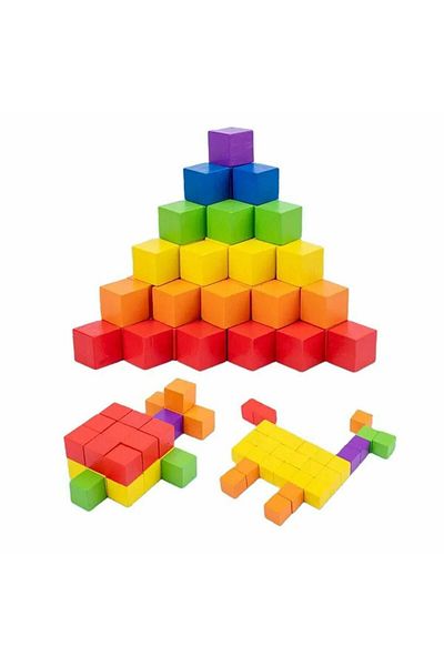Micostore Set 49 Cuburi Lemn Craft, Color, 1.5 X 1.5 Cm, Pentru Activitati Senzoriale Si Lucru Manual