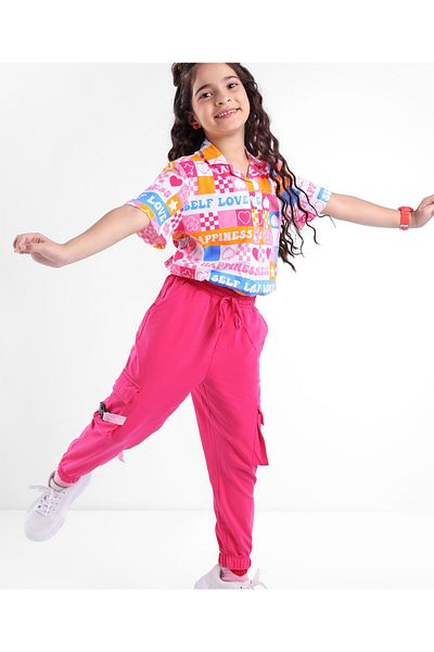 Ollington St. Ollington St. 100% Cotton Half Sleeves Top and Lounge Pant Set Heart Print - Pink