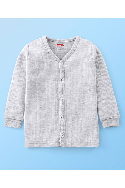 Babyhug Babyhug Cotton Full Sleeves Front Open Thermal Vest And Leggings- Light Grey