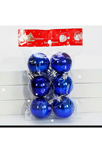 YILBAŞI SÜSÜ 6 Adet Mavi Top Yılbaşı Ağacı Süsü Yılbaşı Dekor Noel Süs Topu 6cm